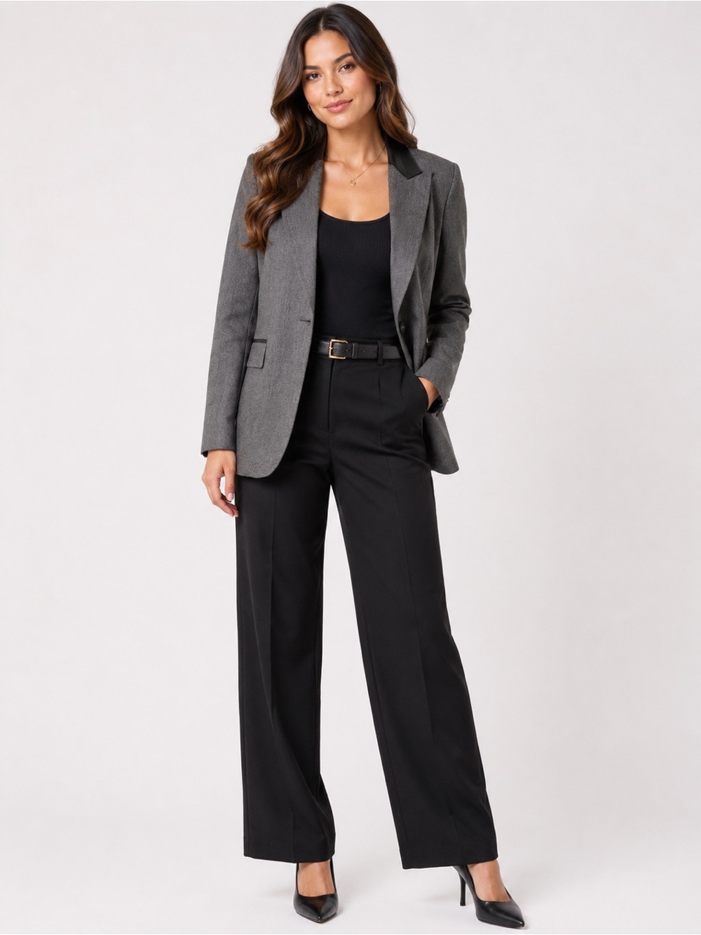 Express Stretch Faux Leather Trim Blazer
